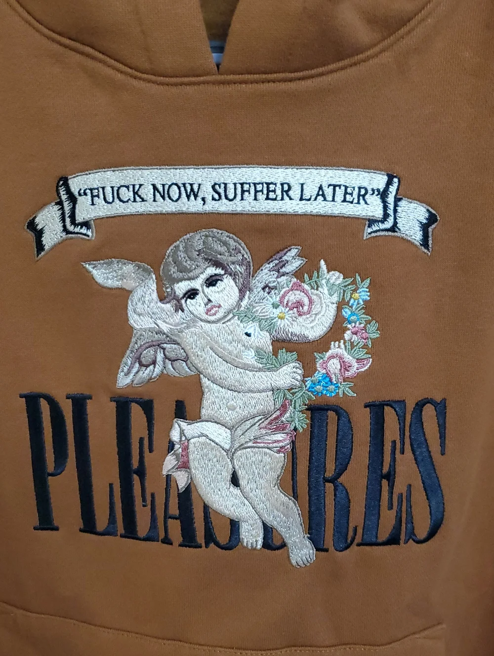 Unisex PLEASURES NOW Brown Graphic Hoodie - Cherub Logo (sz M Small - W Medium)